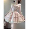 Japanese Sweet Summer Small Flying Sleeves New Floral Waist Dress Female Student Princess Fluffy A-word Short Skirt