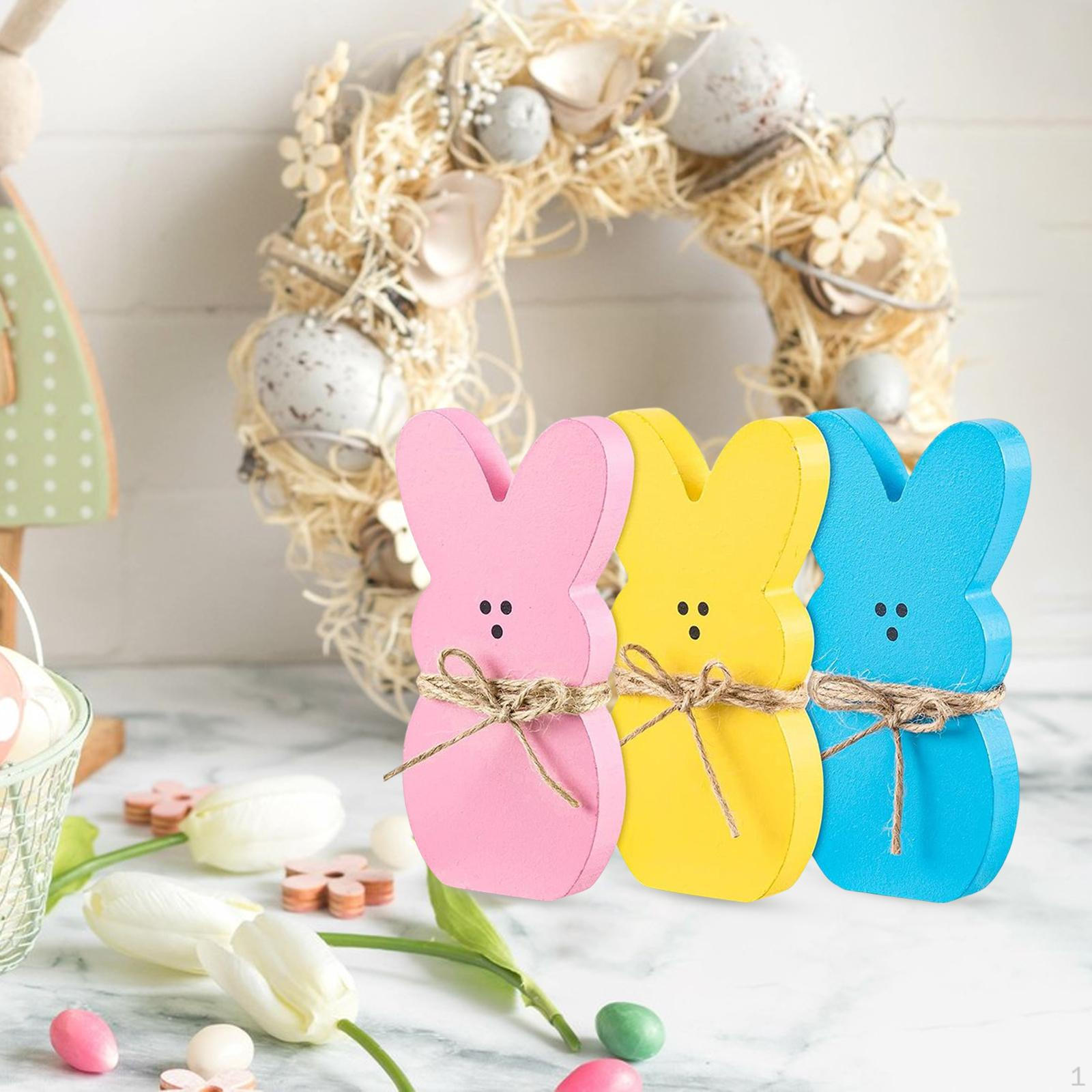 

Shape Easter Craft Statue Desktop Centerpiece Signs with Rope Wood Tabletop Decoration three