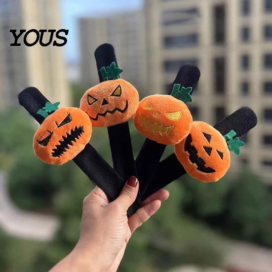 Soft Plush Wrist Wraps Halloween Stuffed Slap Bracelet, Pumpkin Ghost Bat Skull Cat Character Bracelets Cute Band Props for Boys Girls Party