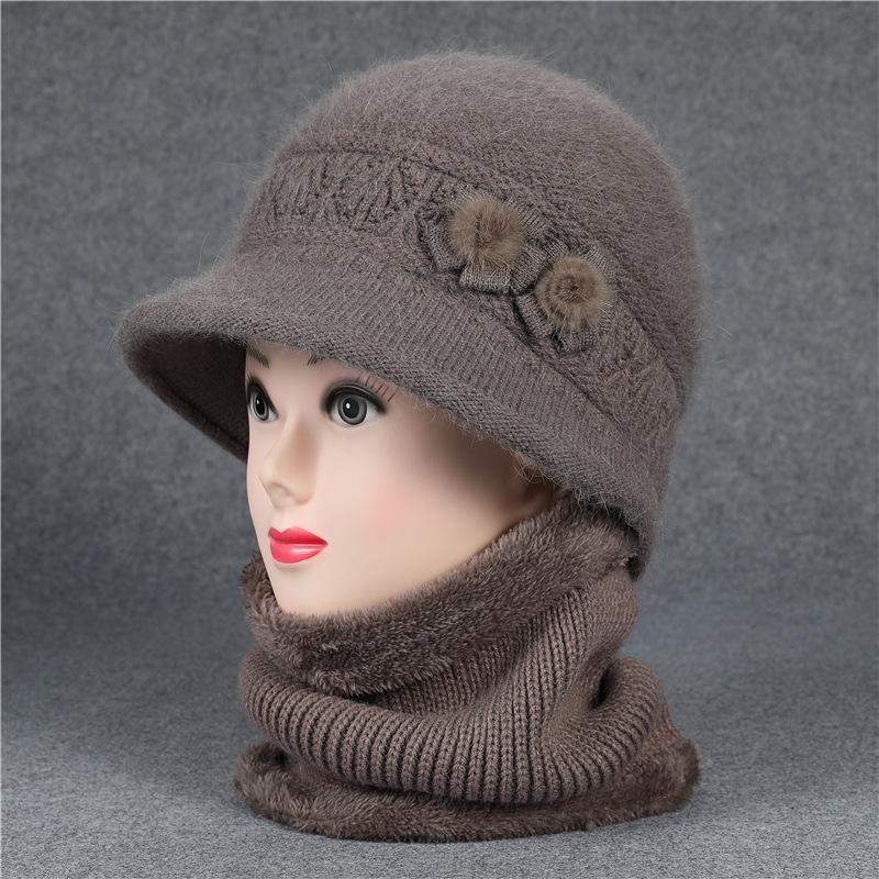 Šál, Súpravy čiapok Zimná čiapka pre ženy stredného veku a staršie Pletená z králičej priadze pre teplo Klobúk typu bucket pre starších ľudí Babička so zamatovými súpravami