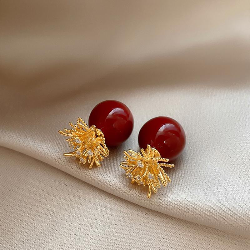 Silver Needle Diamond & Pearl Fireworks Earrings - Elegant High-End Retro Stud Jewelry for Women