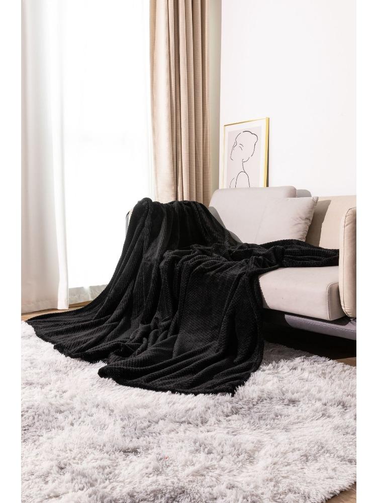 

Утолщенное однотонное одеяло из фланели с ананасовой клеткой для лица, коралловый флис, покрывало на диван, одеяло для кондиционирования воздуха, одеяло для сна, теплая декорация для дивана 160*220cm чёрный