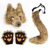 Halloween Wolf Mask Plush Tail Accessory Kit Simulation Animal Roleplay Costume Props Party Masquerade Decoration Set