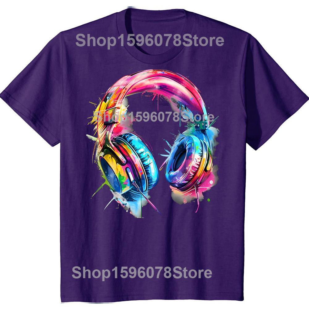 Headphones Music DJ Colourful Lover T Shirts Short Sleeve Gifts Mens Clothing Fashion Casual Loose Oversized T Shirt