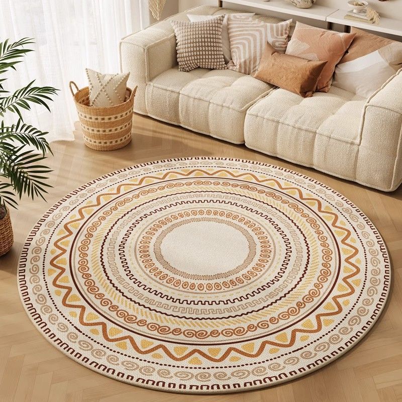 Bohemia Round Carpet Colorful Striped Geometric Pattern Floor Mat Modern Home Decor Non-Slip Area Rug for Living Room Bedroom