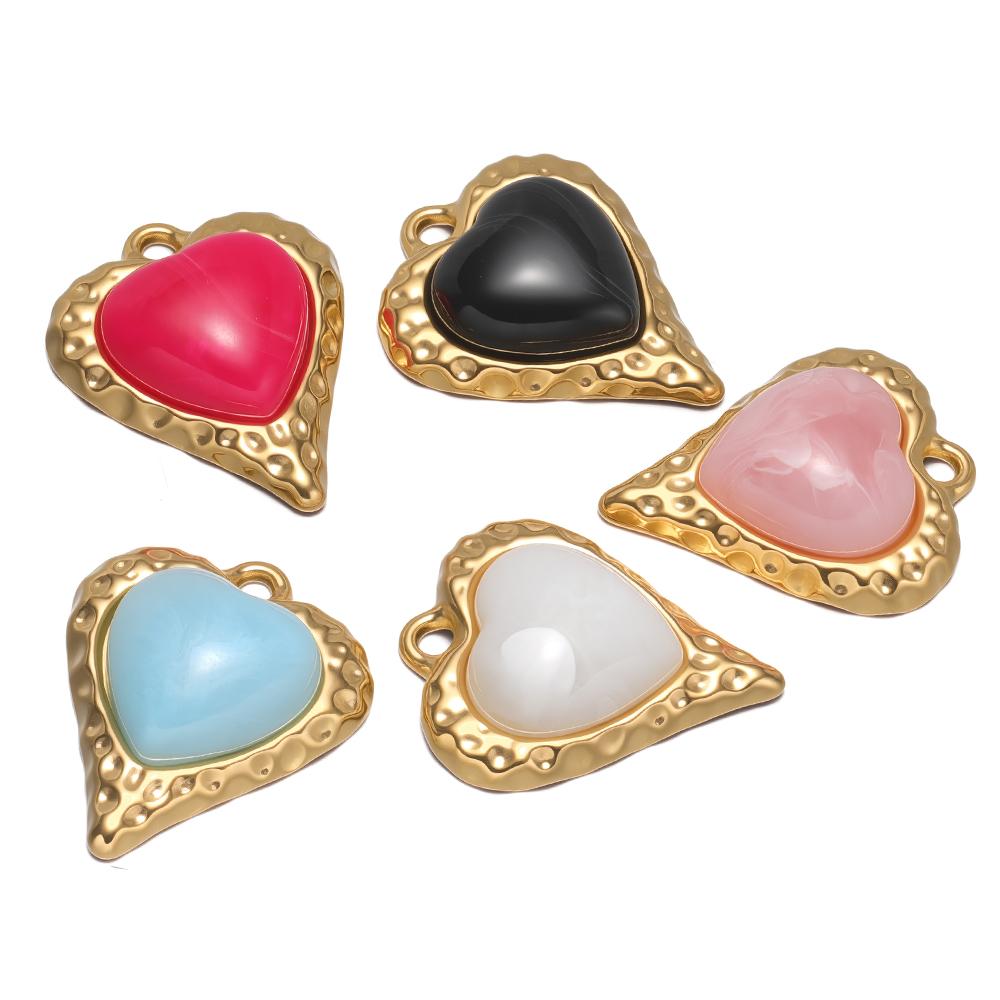 4pcs Stainless Steel Artificial Stone Heart Charms for DIY Bohemian Jewelry Findings Necklace Pendants Vintage Earrings Making