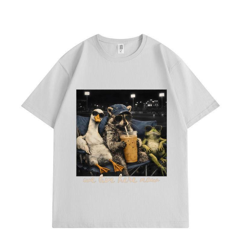 

I Live Here Now Funny Goose Raccoon Frog Baseball Graphic T Shirts Unisex Fashion Vintage T-shirt Summer T-shirts 3XL