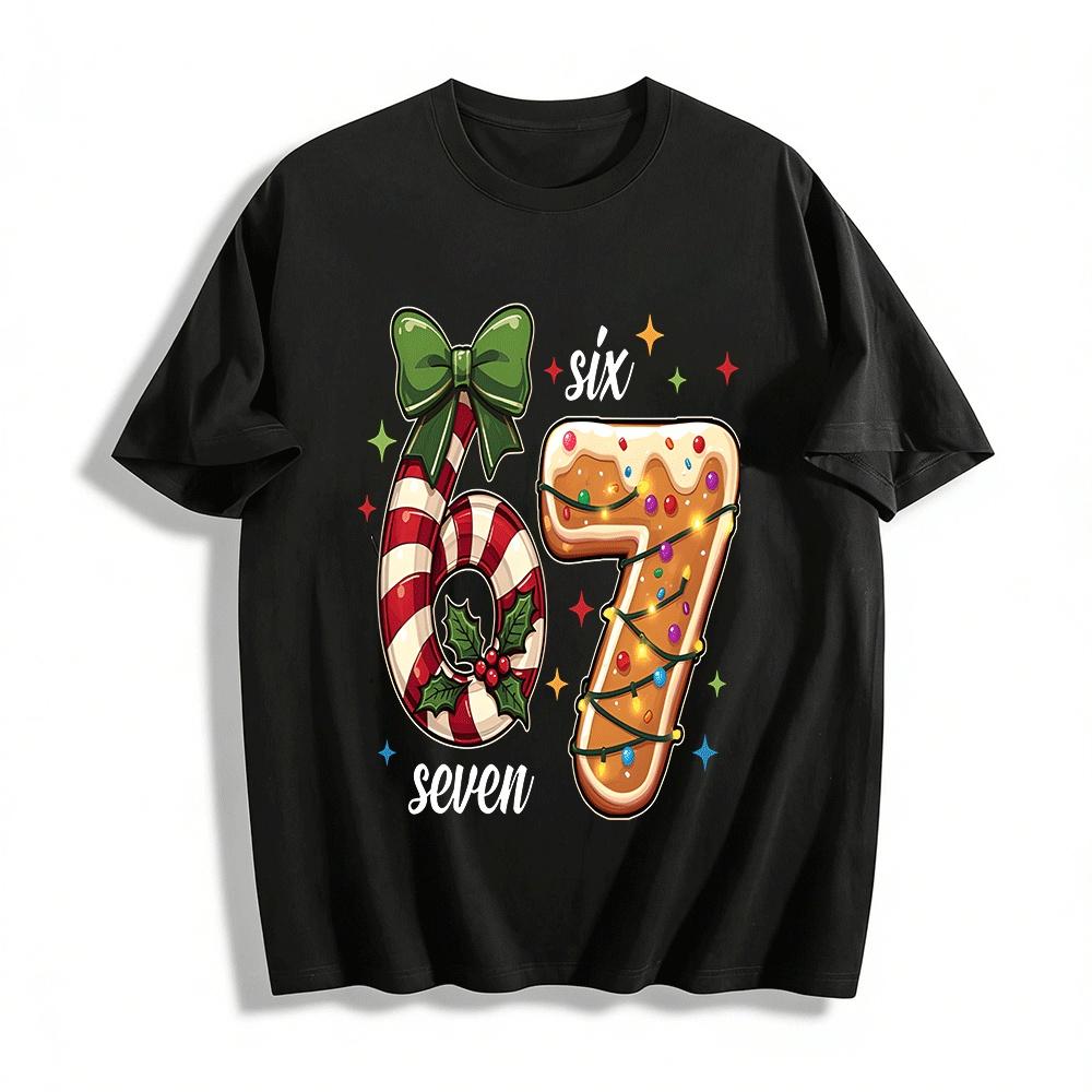 

Christmas Candy Cane 6 Gingerbread 7 Holiday Graphic Top Pure cotton T-shirt 6XL