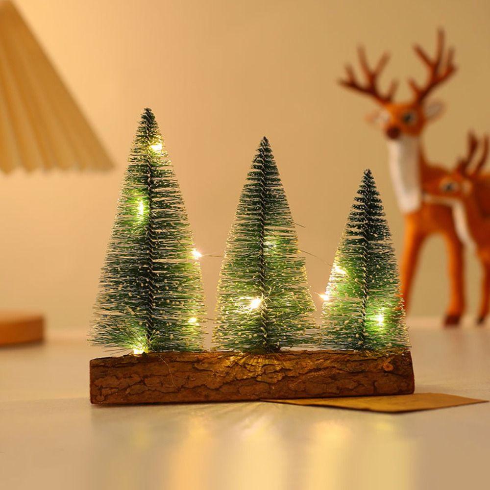 Mini Christmas Tree Ornament With Light Micro Landscape Model Crafts Snow Pine Tree  Kids