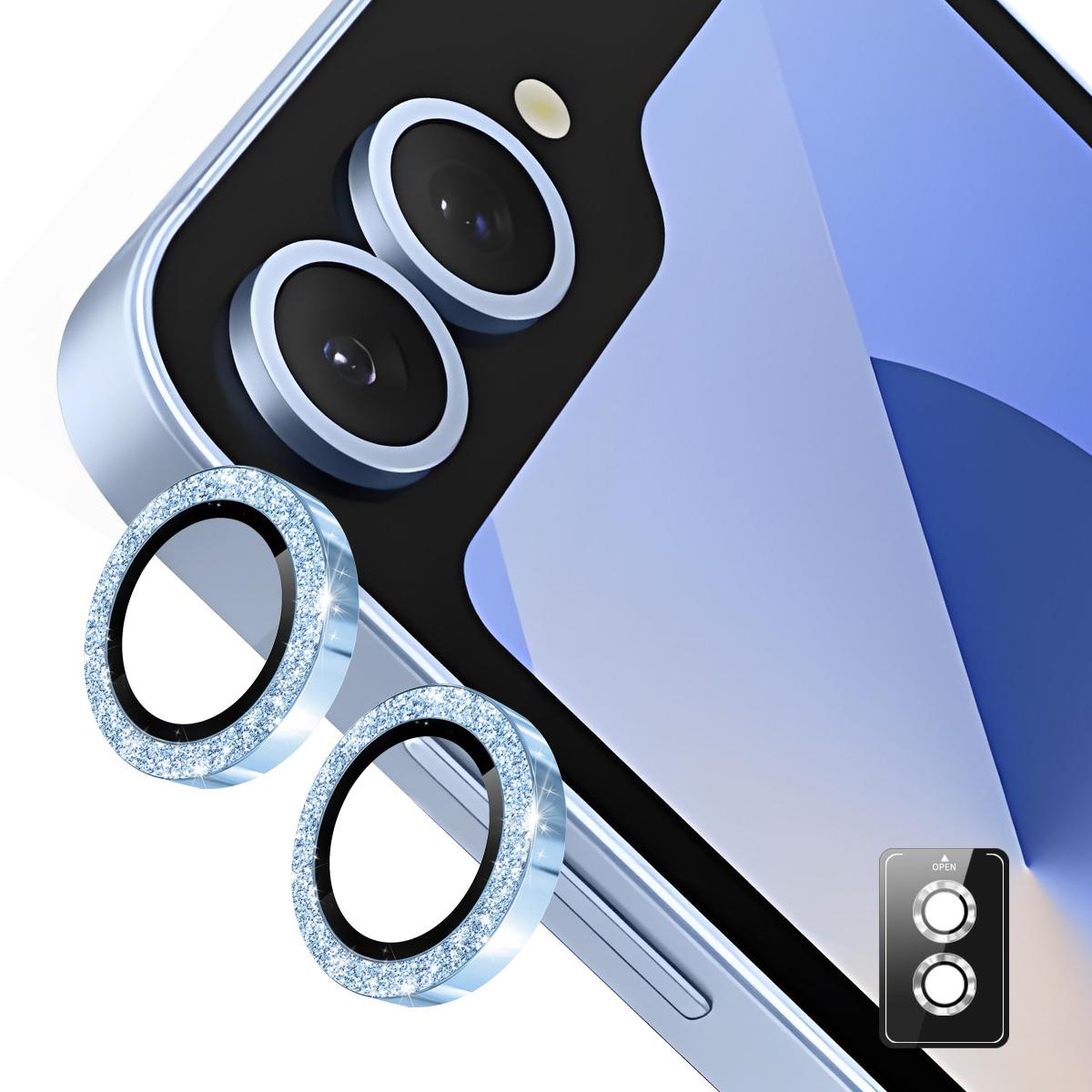 

For Samsung Galaxy Z Flip5 5G Camera Lens Protector ENKAY Hat-Prince Glitter Decor Tempered Glass Lens Film Blue