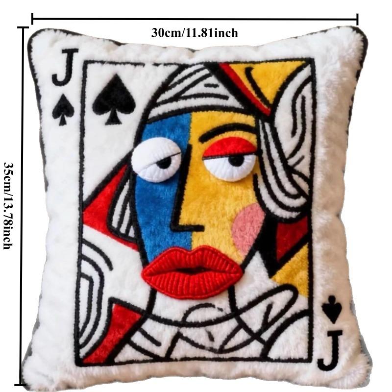 Embroidered Playing Card Plush Throw Pillow High Softness Cushion for Couch Gift for Friend