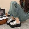 Fashion European heightening woven bag head half slippers women wear new small thick-bottomed beach cool slippers