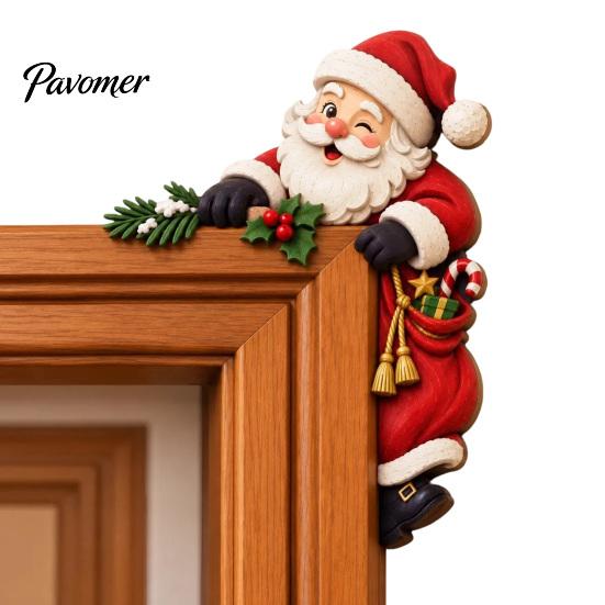 Holiday Door Decor Christmas Wooden Topper, Funny Snowman Nutcracker Penguin Angel Santa Claus Indoor Decoration Frame Corner Sign for Window