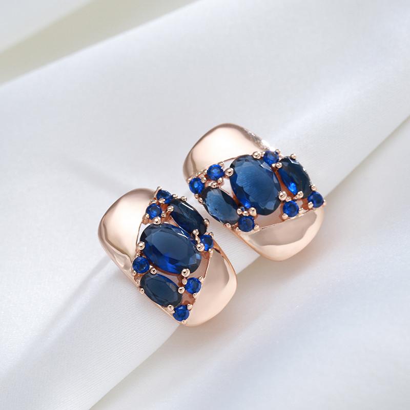 New Blue Natural Zircon Drop Earrings For Women Rose Gold Color Vintage Ethnic Bride Wedding Jewelry Party Accessories