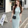 Blue Korean-style Knit Tank Dress for Women, Uniquely Stylish Summer High-end and Beautiful, Slim-fit, Hip-hugging Long Dress