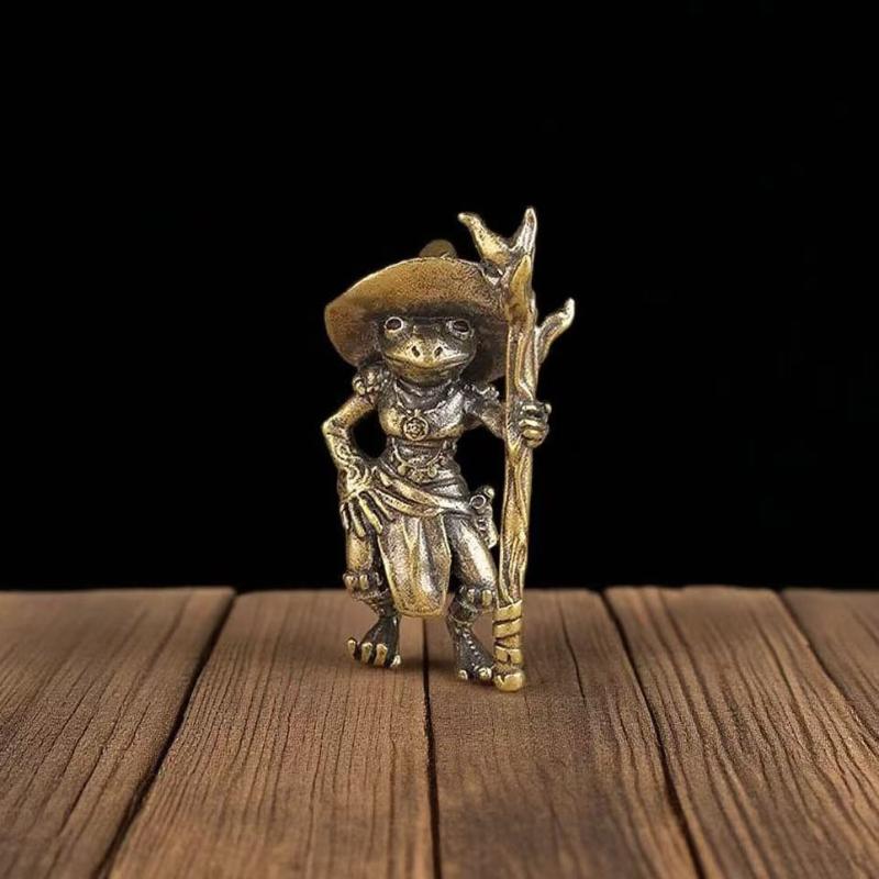Vintage mosazná žába čaroděj soška stolní ozdoba kovové roztomilé figurky miniatury domácí a kancelářská dekorace ozdoby do auta