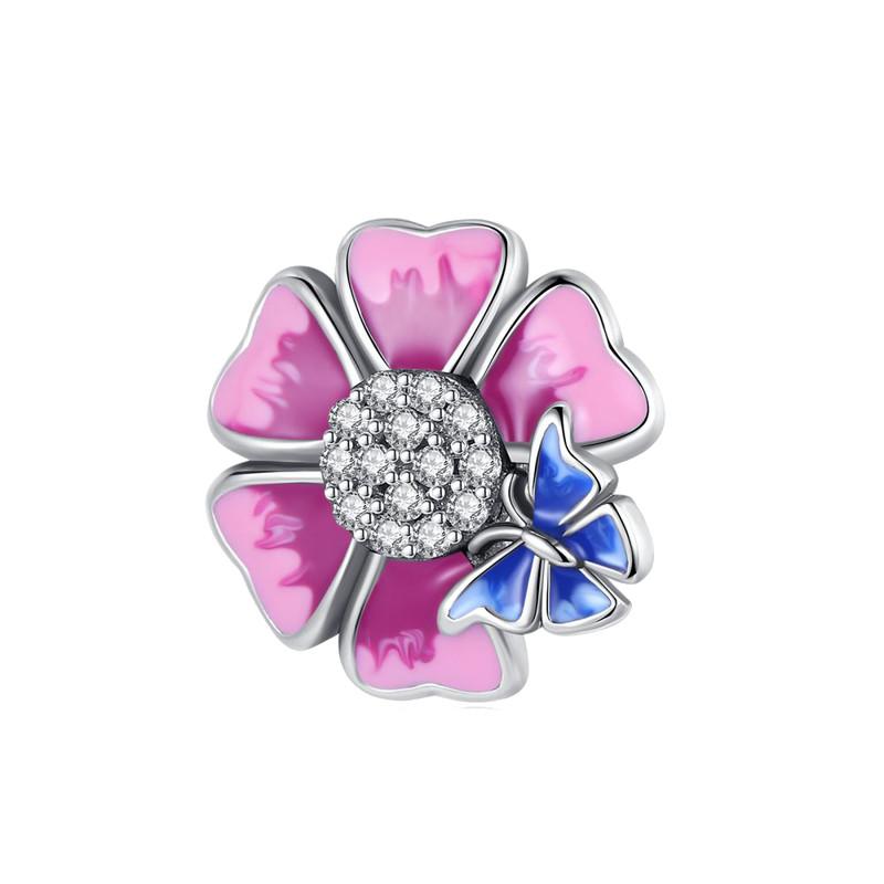 Flower Charms Fit Bracelets Sunflower 925 Silver Tulip Sakura Daisy Rose Flowers Beads DIY Jewelry Making