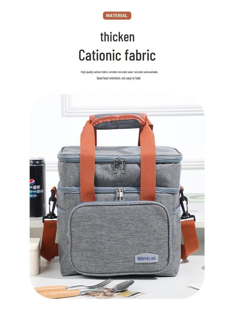 Large Capacity Double-Layer Insulated Lunch Bag with Ice Pack for Outdoor Use