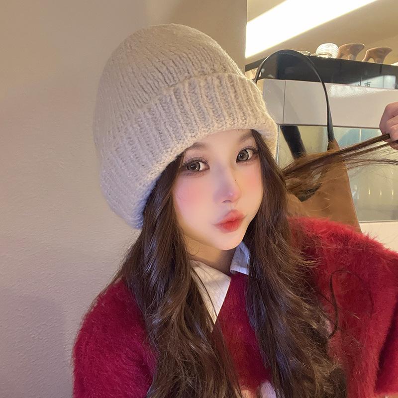 New Wool Hat for Women Korean Style Versatile Warm Ear Protection Knit Hat Korean Style Face Showing Small Pile of Hats