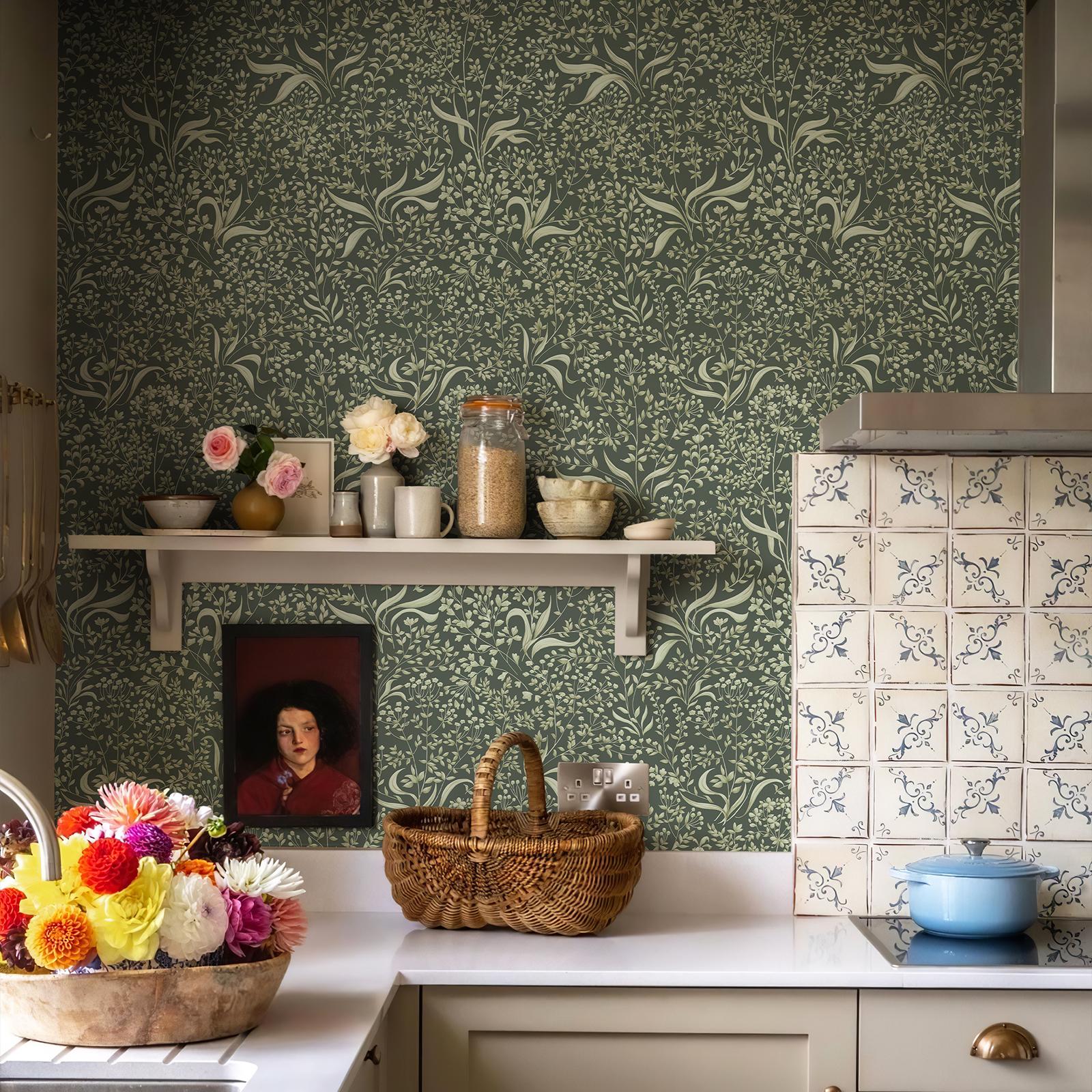 

Зеленые Листья Виниловые Обои Ретро Темные Самоклеящиеся Водонепроницаемые Настенные Контактные Бумажные Цветы Отклеивающиеся Наклейки для Шкафа 44cmx300cm