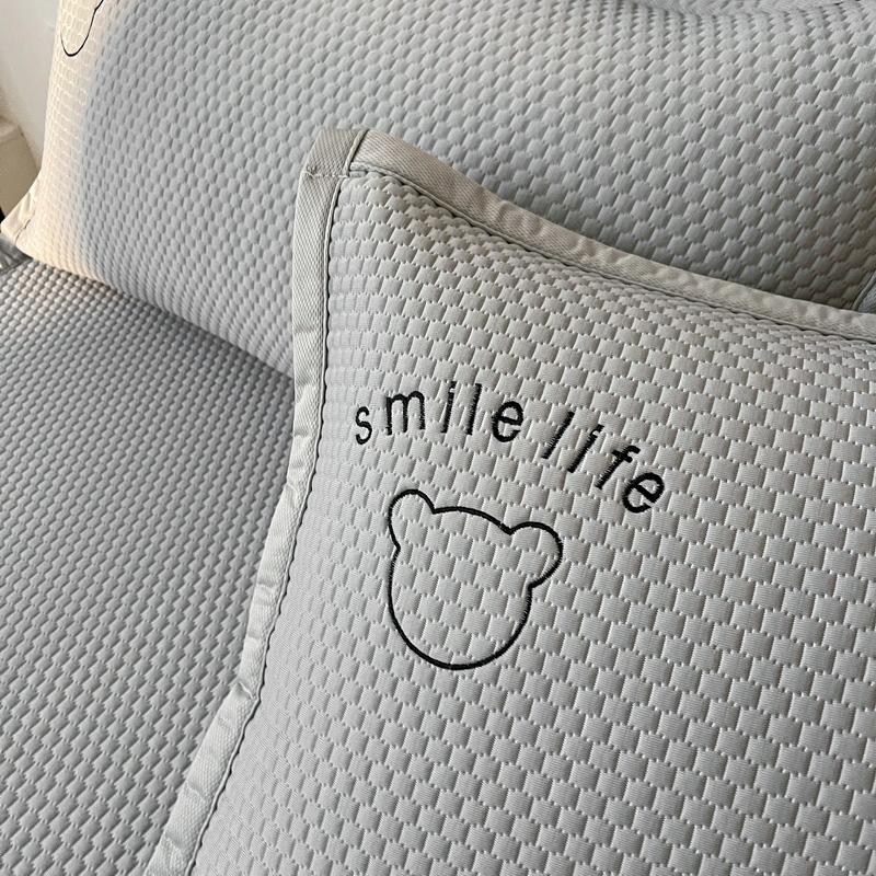 3PC Ice Silk Bean Mat Dormitory Air Conditioning Soft Mat 2024 Bed Dust Mat (two Pillowcases Included)