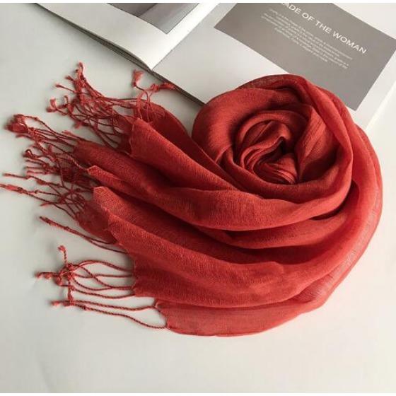 55*180cm Fashion Soft Solid Women 100% Linen Flax Tassel Scarf Summer Travel Sunscreen Long Shawl Elegant Hijab Women Foulard