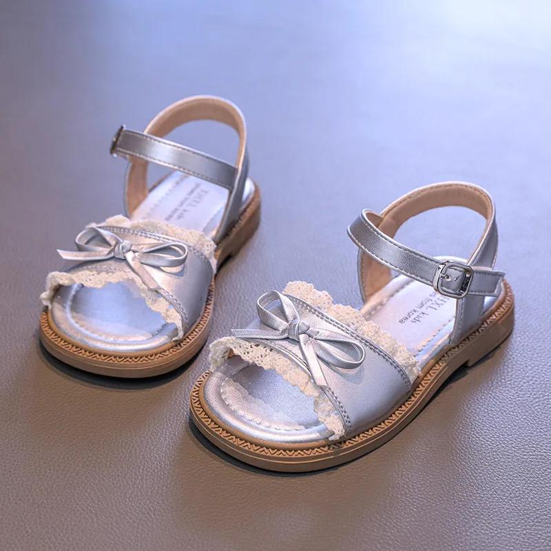 Fashion Girl's Summer Sandals Ruffles Matte Pu Leather Daily Kids Sliders Flat Stylish Open Toe Anti-slip Sweet Children Shoes 26-36