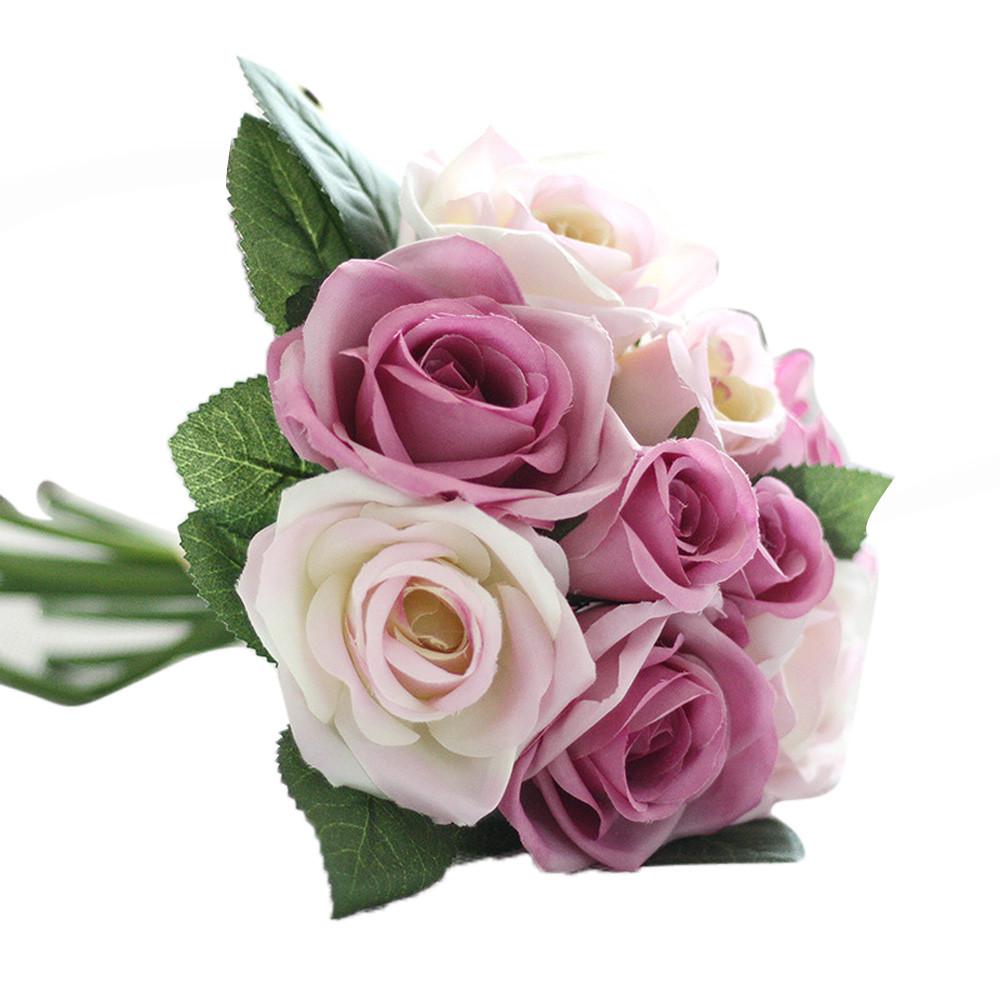 Buy 9 Heads Artificial Silk Fake Flowers Leaf Rose Wedding Floral Decor