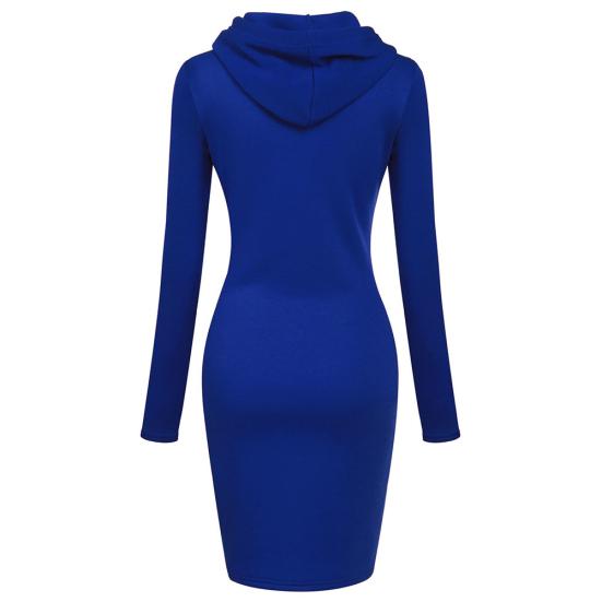 Einfarbiges Damen-Kleid mit langen Ärmeln, figurbetontem Kapuzenpullover und Kapuzenpullover