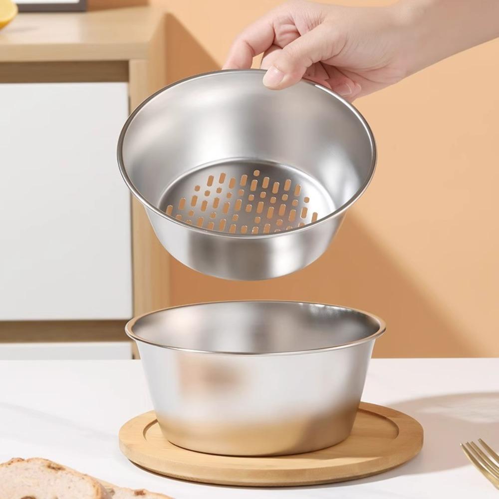 2Pcs/Set Stackable Rice Colander Rust-proof Kitchen Drainage Bowl  Prepare The Food