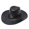 Western Cowboy Hat Men's European and American Imitation Leather Big Brim Sun Hat Spring and Summer Outdoor Mountaineering Fishing Knight Hat