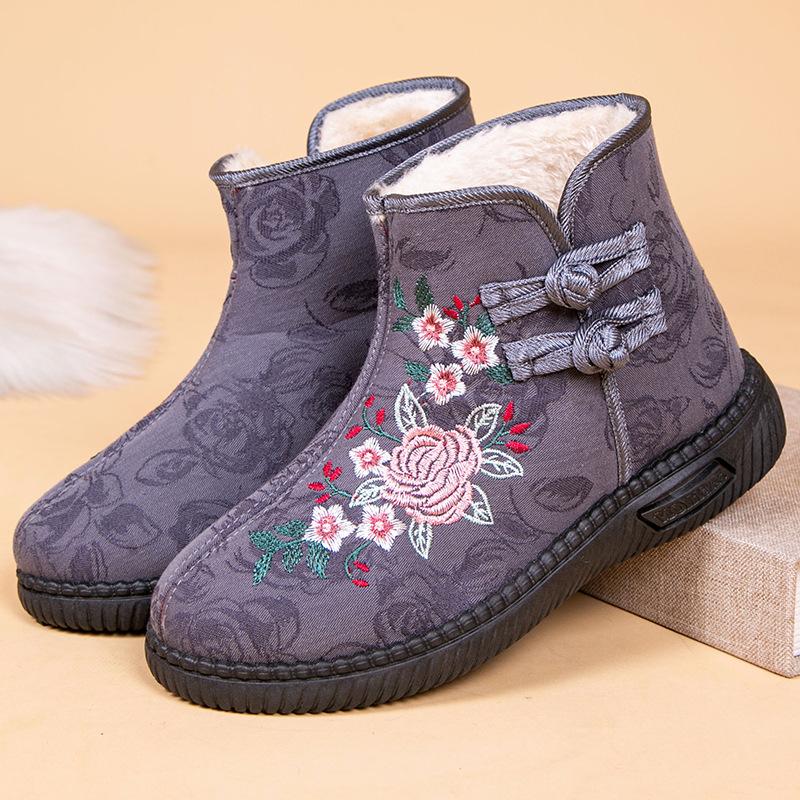 Winter Warm Snow Boots for Women Embroidered Fuzzy Non-Slip Platform Ankle Booties Shoes With Faux Fur Lining Women's Comfortable Walking Short Boots