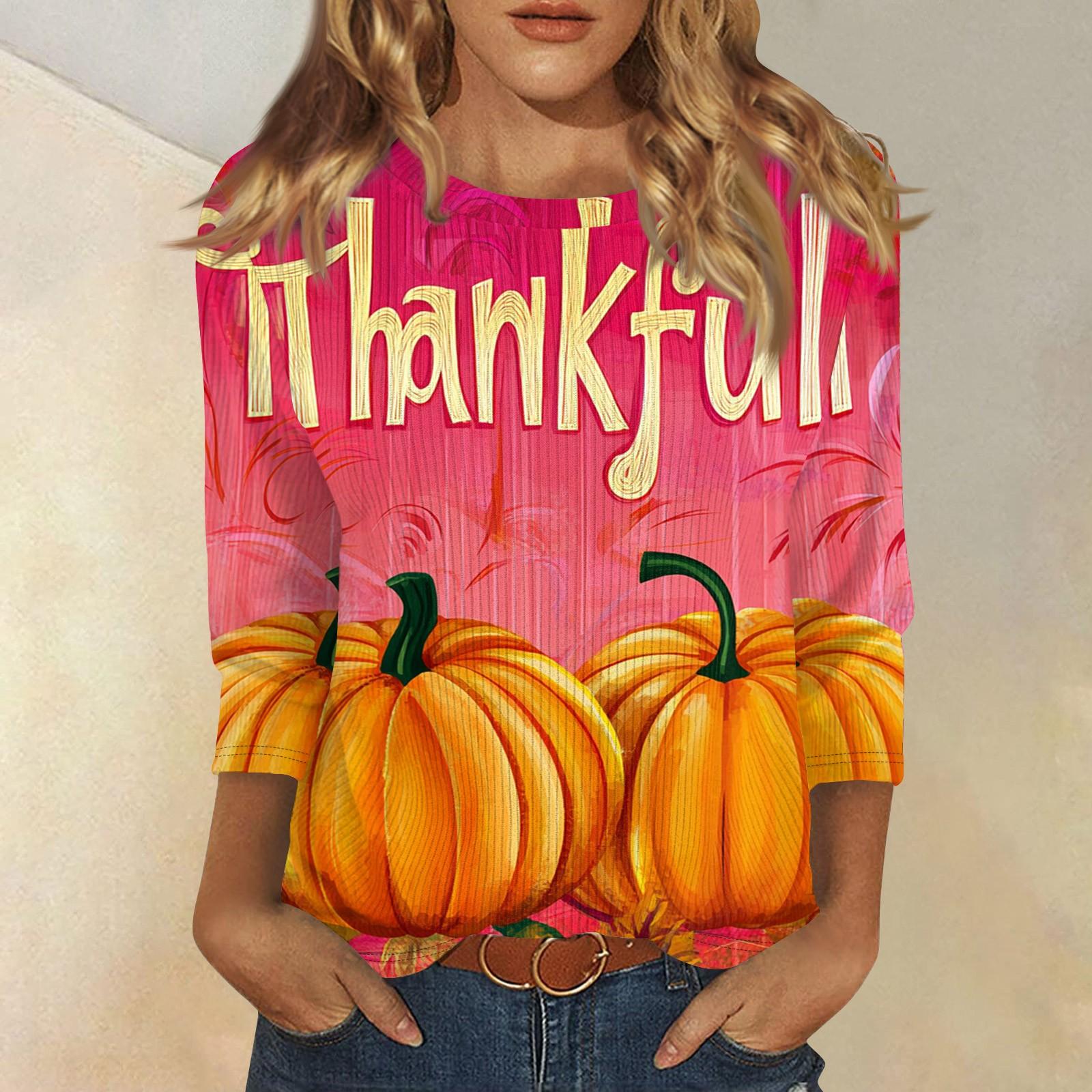 

Женская модная зимняя повседневная футболка с круглым вырезом и принтом в полоску с надписью «День благодарения» с рукавом три четверти Женская одежда XXXL