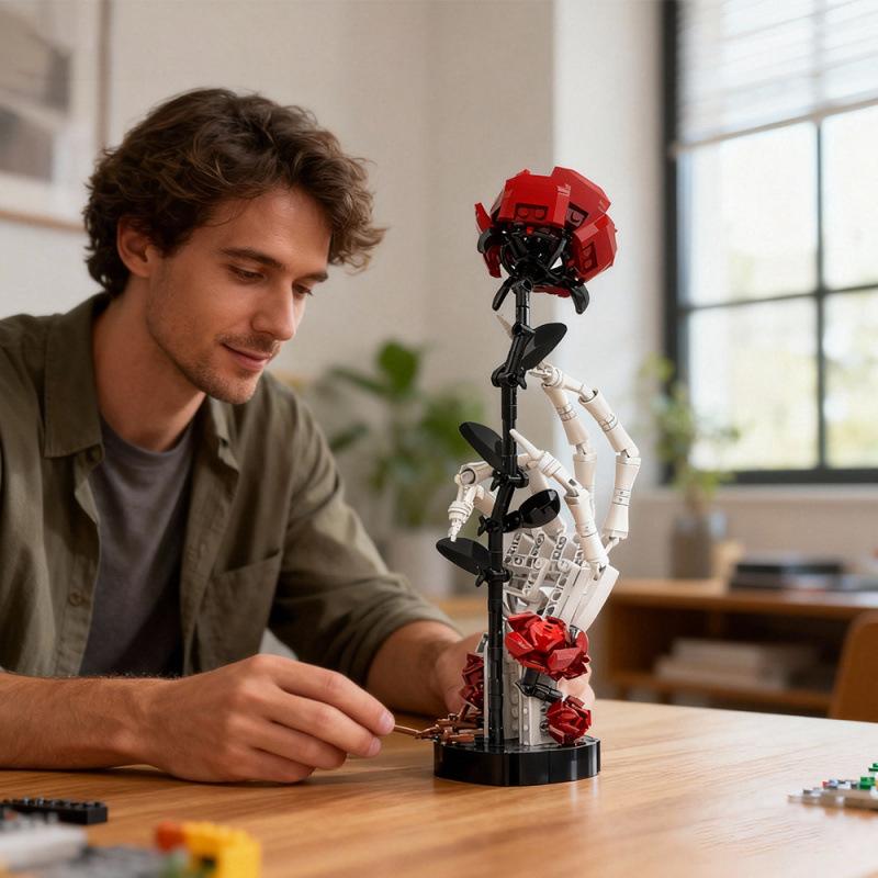 Latest Construction Blocks Skeleton Hand Rose Construction Block Plaything Valentine'S Day Gift Model,Creative Toy For Boys Girls,Ornaments