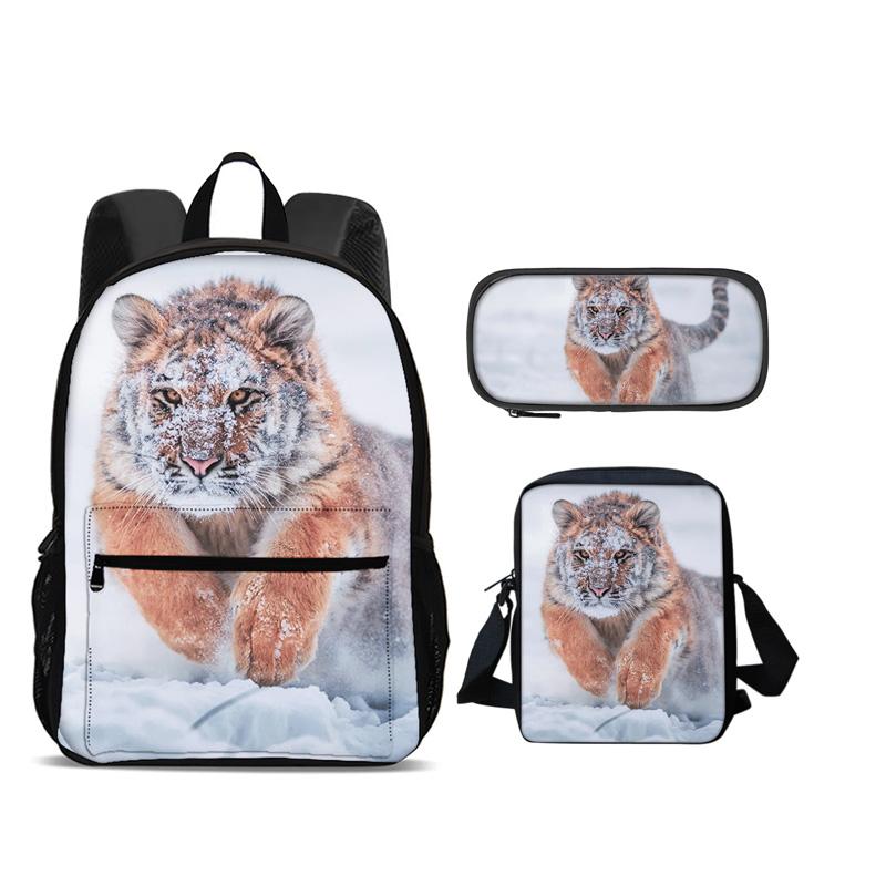 Nuovo Set da 3 Pezzi Zaino Tigre Astuccio Borsa a Spalla Stampa Animale Grande Capacità per Viaggi all'Aperto Ragazzi e Ragazze Regali di Compleanno Scolastici