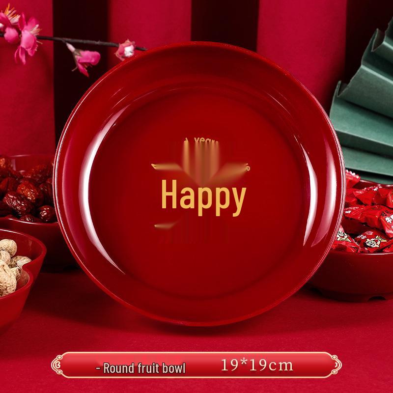 Red Fruit Plate with Double Happiness Design for Wedding and Living Room