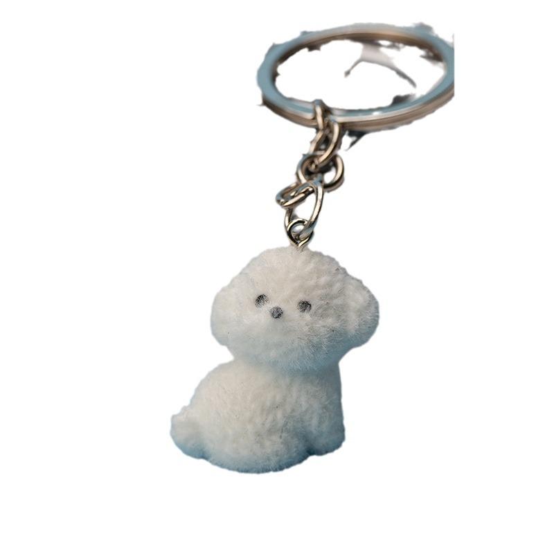 Adorable 3D Puppy Resin Flocked Keychain Pendant & Bag Charm