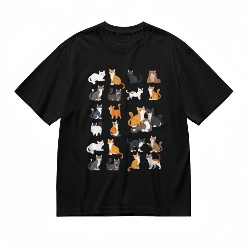 

Women s Breathable Classic T-Shirt Multi-Pose Feline Friends Design Tee 2XL