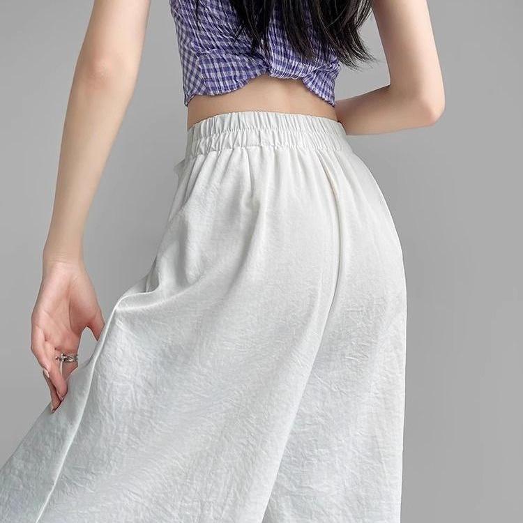 Women's White Lace Two-Piece Wide-Leg Pants with Crotch Cover - High-Waisted, Slimming, Draping, Floor-Length for Summer