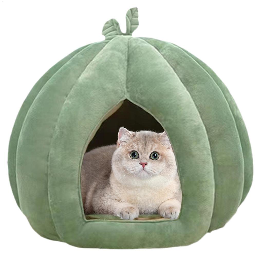 Thickened Halloween Pet Bed Enclosed Cat Nest Warm Cat Bed Pumpkin Shape Pet Sleeping House for Cats Washable Cat Sleeping Bed