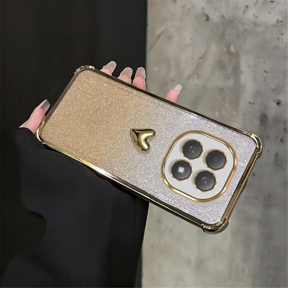 Plating 3D Love Heart Phone Case For iPhone 17 16 15 14 13 12 11 Pro Max Plus 17 Air Gradient Glitter 4-Point Anti Fall Cover