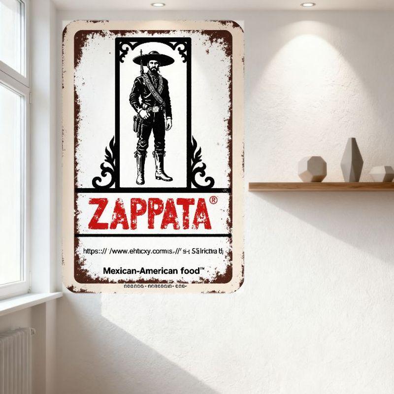 Vintage Zappata Mexican-American Food Metal Tin Sign, Traditional Mexican Man Illustration Distressed Art Plaque for Bar Cafe Ho