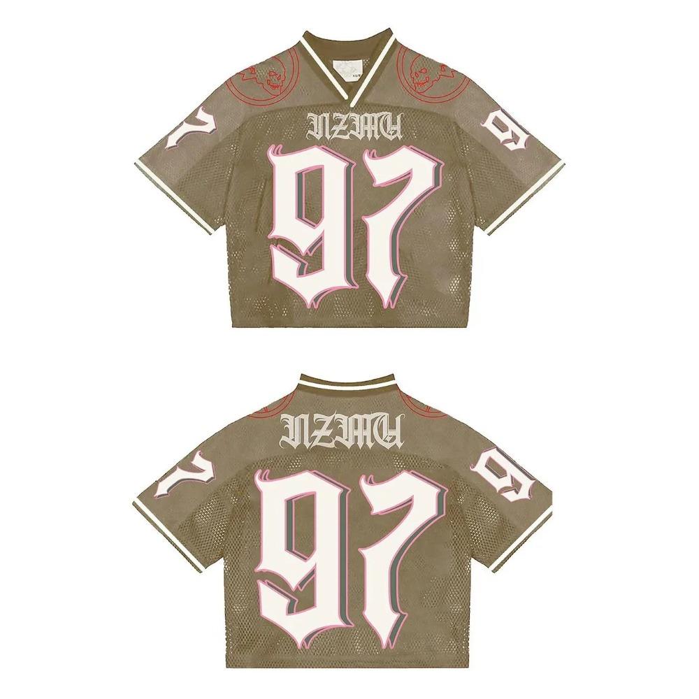 RogueWave Y2K T Shirt American Fashionable Breathable Splicing Loose Football Jersey Streetwear Casual Breathable Unisex Short Sleeve Top