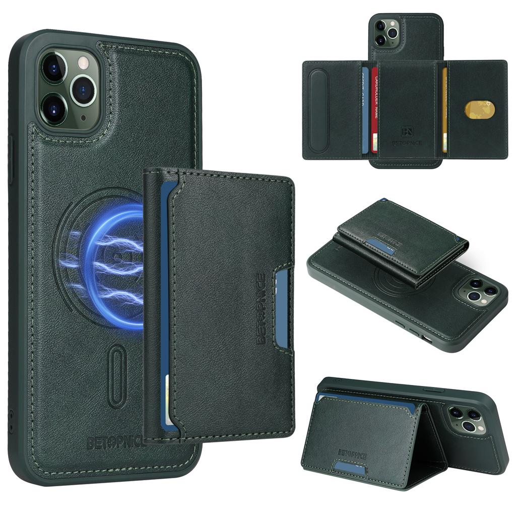 For iPhone 11 Pro Max Magnetic Case BETOPNICE Leather Phone Cover Kickstand with Detachable Card Bag