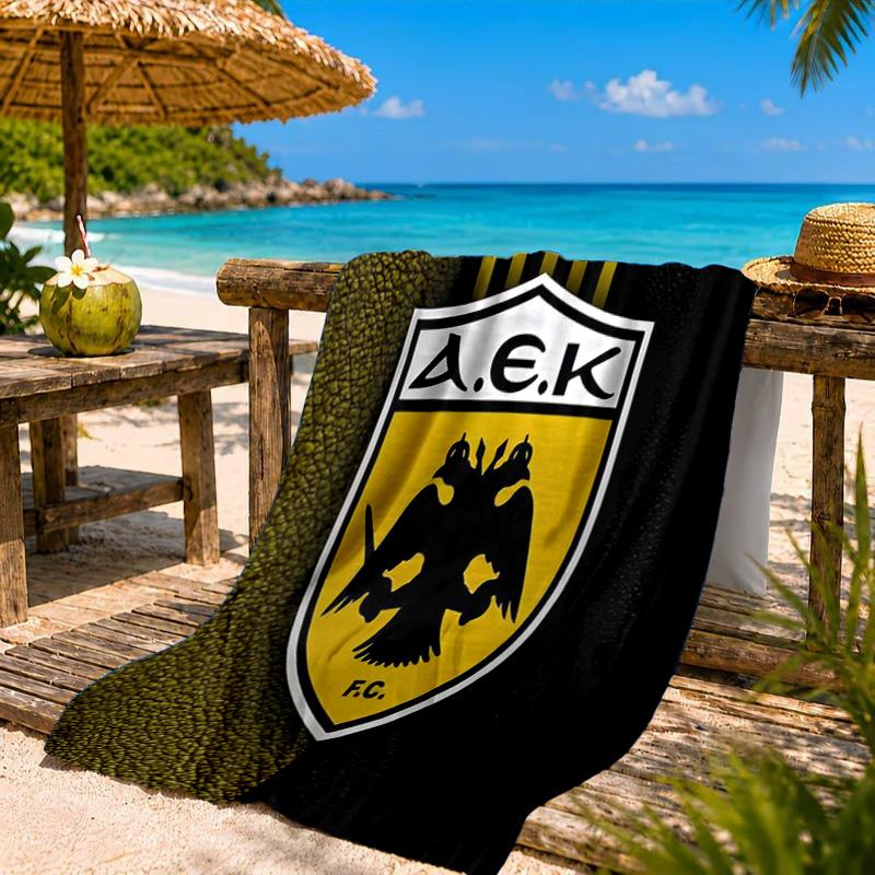 Asciugamano da Spiaggia con Stemma Calcio Aek, Asciugatura Rapida, Facile da Curare, Adatto sia per il Fitness che per le Vacanze al Mare, Essenziale per lo Sport