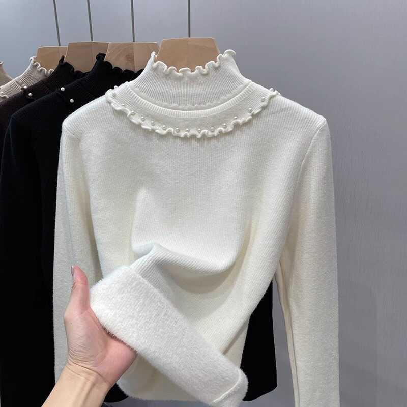 Women s Fleece-Lined Lace Neck Sweater - 2025 Winter Thick Knitted Base Layer Extra Large 3748₽