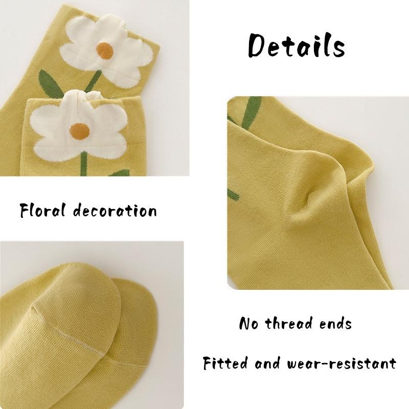 Medias de tubo con tulipanes y flores para mujer, de algodón puro, suaves y cómodas, para otoño e invierno.