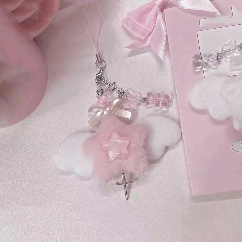 Handmade Beaded Phone Chain Wing Bowknot Pendant Phone Chain Bag Charm Stylish Phone Accessory for Fashion Enthusiasts