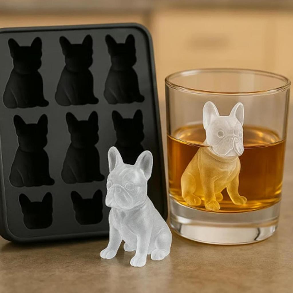 Eisform Silikon Neuheit Französische Bulldogge Eisform 9 Fächer Antihaft Lebensmittelqualität Whiskey Eiswürfelform Bruchfest Küchenhelfer