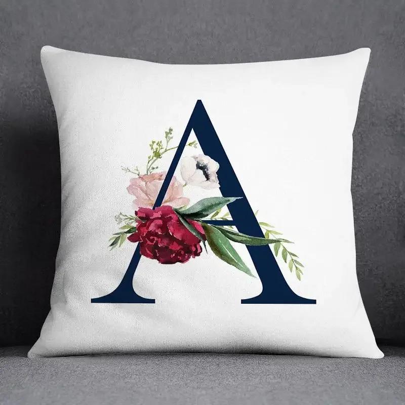 Flower Letter Pattern Decorative Pillowcase Square Home Office Cushion Cover